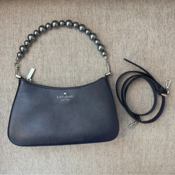 Kate Spade Madison Faux Pearl Medium Convertible Crossbody Parisian Navy Purse - Picture 2 of 10